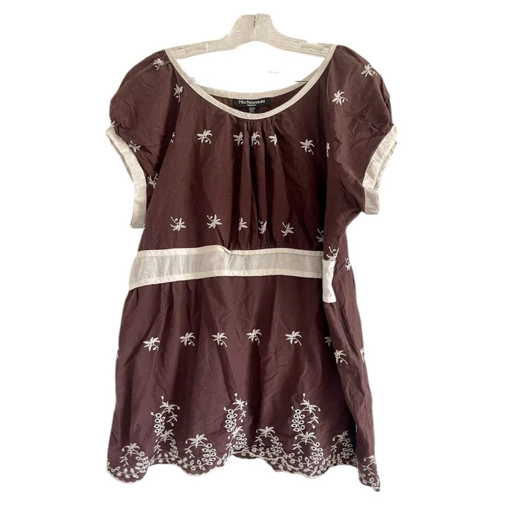 MIX NOUVEAU Women's Brown/Cream Tunica Embroidered Lace Top Blouse-Size PLUS 3X